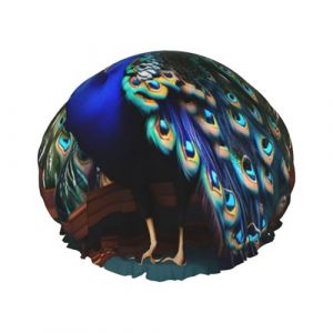 Rich&Rabbit Beau bonnet de douche imprimé paon pour femme, élastique et réutilisable, résistant aux fuites, double couche (Zchunyan, neuf)