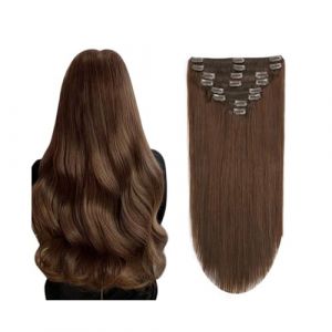 Extensions de cheveux Extensions de cheveux humains &agrave; clipser Cheveux br&eacute;siliens Remy 10-26 pouces 120 g 8 pi&egrave;ces Extensions de cheveux humains lisses et soyeux #4 Marron Extensions de cheveux naturel (lmqouzhou, neuf)