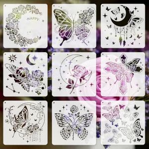 Lot de 9 pochoirs papillon rose 20 x 20 cm pour sticker mural, peinture textile, décoration de meubles, bricolage avec enfants, peinture sur bois, tissu, papier, scrapbooking, pochoirs décoratifs (Humidifiers for Bedroom, neuf)