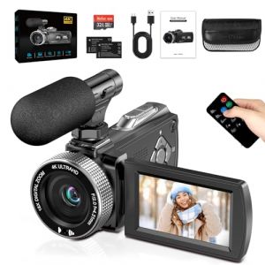 Caméscope 4K 48 MP, Caméra Vidéo avec Zoom Numérique 18X, Caméra de Vlog Webcam pour YouTube, Écran Rotatif 3" 270°, Video Camera avec Carte 32 Go, 2 Batteries, Microphone Externe et Télécommande (Kory&Pie, neuf)