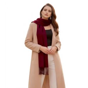 LA FERANI Écharpe d'hiver en cachemire pour femme - 185 x 65 cm - Blanc - Pashmina - Écharpe en laine - Couleur unie - S2, Bordeaux, DE (LA FERANI, neuf)
