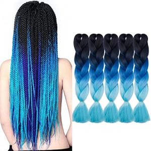 TESS 60 cm M&egrave;ches pour Tresses Africaines Noir/Bleu/Bleu Clair 100g/Pi&egrave;ce - 5 Pi&egrave;ces Rajout Cheveux (Noir/Bleu/Bleu Clair-5 Paquet) (TESS Official, neuf)