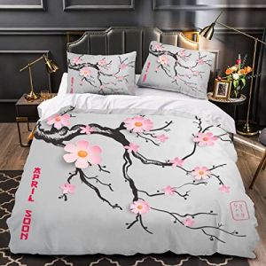 Woowin Housse De Couette 240x260 Adultes 3D Fleurs De Cerisier Parure de Lit 2 Personnes Style Japonais Douce Microfibre Housse De Couette 3 pi&egrave;ces avec Fermeture &Eacute;clair+2 Taies d'oreiller 50x75cm (Xiangchengshiyazhangchaoshangmaoyouxiangongsi, neuf)