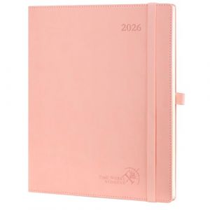POPRUN Agenda 2026 Semainier 26,5 x 21,5 cm - Couverture Souple en PU Cuir, Vertical Planner, D'Jan 2026 à Déc 2026-12 Mois, Avec signet à 2 rubans, Papier 100 g/m², Rose (Time Works Wonders, neuf)
