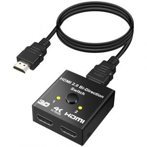 Yeecka Switch HDMI 4K 60Hz avec Cable Fixe 1M, Aluminum Splitter HDMI Bidirectionnel Commutateur 2 Entrées 1 Sortie ou 1 Entrée 2 Sorties, 1080P HDR Compatible avec PC, PS5/4, TV Box, Projecteu,DVD (GOLDENORCHID HILLTEMPLE Kft., neuf)