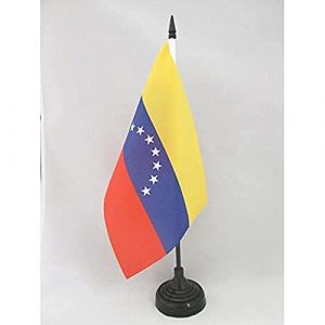 AZ FLAG - Drapeau De Table V&eacute;n&eacute;zuela Sans Ecusson 21x14 cm - Petit Drapeau V&eacute;n&eacute;zuelien De Bureau 100% Polyester Avec Hampe De 25cm Et Socle En Plastique Noir (AZ-FLAG, neuf)