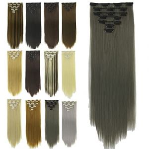 IMISSU 7 pièces ensemble Clip long et droit dans les extensions de cheveux Extension de cheveux naturelle pleine tête Postiche pour femmes 120g (Gris foncé) (ManYuHao, neuf)