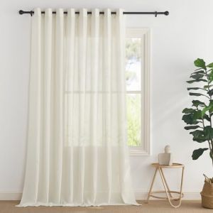 PONY DANCE Lot de 1 Rideau Voilage Lin &agrave; Oeillets - Rideau Lin Naturel de Grande Largeur, Semi-Transparent Passer la Lumi&egrave;re Douce, D&eacute;coration pour Salon Chambre &agrave; Coucher, &Eacute;cru, 300L X 245H cm (RYB HOME EU, neuf)