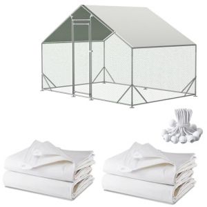 Lot de 2 housses de poulailler imperméables et UV, 3 x 2 m pour l'hiver avec cordons élastiques à boule, tissu d'ombrage pour grand poulailler, enclos à poulailler sans rendez-vous (bmippo, neuf)