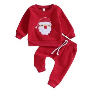 Caziffer Ensemble de Noël Bébé Garçon Fille Déguisement Imprimé Sweat + Pantalon Unisexe 0 Mois-3 Ans (Rouge C, 12-18 Mois) (baixia, neuf)