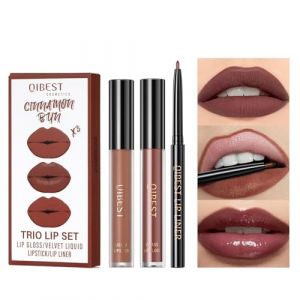 Rouge à lèvres liquide marron 3 en 1 pour femme - Crayon à lèvres et rouge à lèvres - Longue durée - Imperméable - Velours lisse - Hydratant - Brillant à lèvres - Anti-adhésif - Rouge à lèvres mat (SuiXingKeJiShop, neuf)