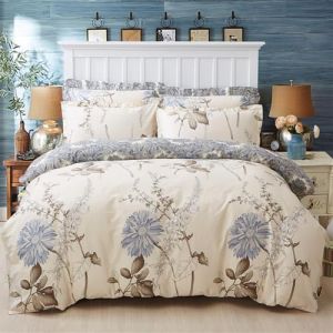 Freyamy Housse de Couette Floral 240x260+2 Taie d'oreiller 65x65cm Beige Coloré Fleurie Imprimé Parure de lit 2 Personnes Adulte Fleurs Sets de Housse Couette en 100% Microfibre avec Fermeture Éclair (Mitchell'SZ, neuf)
