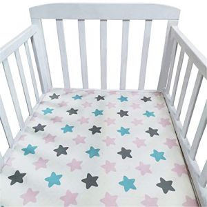 Hiseng Drap Housse Landau Berceau Lit d'Appoint, Étoile Animal Draps-Housses pour Un Lit Bébé, Coton Housse de Matelas Universels Élastique Protège Matelas pour Enfant (Étoiles roses,150x80cm) (Hiseng, neuf)