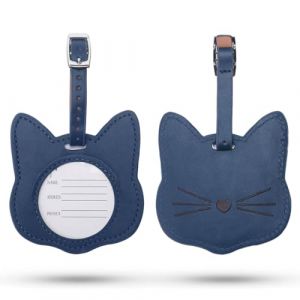 AFCJLTO 2 pcs étiquettes de valise chat en cuir, pour voyager à l'étranger, Ces étiquettes bagages sont, pour identifier facilement vos valises lors de vos voyages en avion ou en train, Bleu foncé (JING DAYU, neuf)