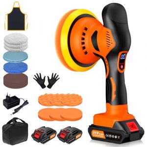 Lustreuse Polisseuse Voiture Sans Fil, 8 Vitesses Variables,2800–6000 tr/min, Polisseuse Orbitale Voiture avec 2 Batteries 21V 2.0Ah et 21PC Kit Polissage Voiture (DianaAndUgis, neuf)