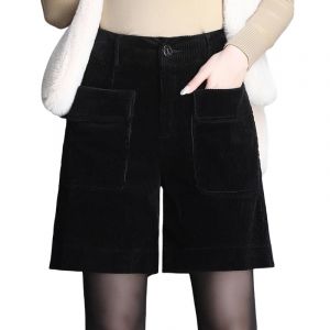 KIJSKKOPO Short en Velours C&ocirc;tel&eacute; pour Femme, Noir Fermeture &Eacute;clair Boutonn&eacute;e Poches Lat&eacute;rales Short &Agrave; Jambe Droite Automne Hiver D&eacute;contract&eacute; Ajust&eacute; Clubwear De F&ecirc;te Short Cargo Sexy Panta (KPSMkjds, neuf)