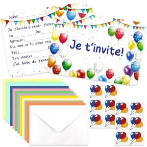 SHOWHEEL Carte Invitation Anniversaire Fille Garcon 12 Pi&egrave;ces, Carton Invitation Anniversaire avec Enveloppes et Autocollants Ballons, Color&eacute;e Invitation AnnIversaire Enfant (MEIQIONGSHAO LIMITED, neuf)
