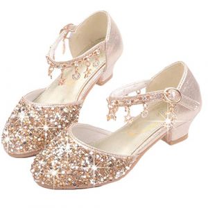 YOGLY Fille Talons Hauts Chaussures de Princesse Paillettes D&eacute;guisement Argent&eacute; Or Rose Doux Halloween No&euml;l Anniversaire Carnaval Cosplay EU26-38 (EVERY, neuf)