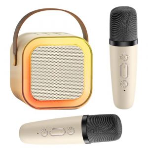 Machine de karaoké pour Enfants, Mini Micro Karaoke, Jouets de karaoké pour Enfants et Adultes avec 2 Microphones, Machine de karaoké Portable lumière LED (Beige) (KUN-VEGY Trade 2000 Kft, neuf)
