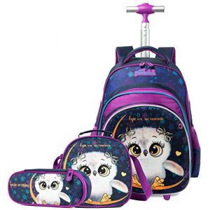 HTgroce Cartable a Roulette Fille 16 inch Sac a Roulette Fille Maternelle Primaire,Hibou en Peluche Mignon Cartable Roulette Bagages Cabine Loisir Voyage Enfant Fille Garçon. (Lldaily EUR, neuf)