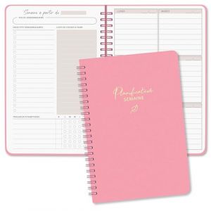 BIROYAL Agenda hebdomadaire non dat&eacute; - Format A5 - Planning hebdomadaire avec liste de t&acirc;ches - Large zone de notes - 52 feuilles en fran&ccedil;ais - Couverture rigide (KYONANO, neuf)