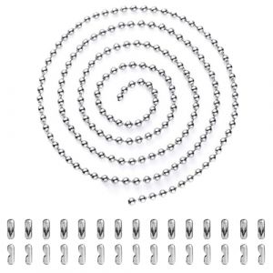 TRKETK Chaîne de Perles à Billes de 5 Mètres, Extension de Chaîne de Traction à Rouleaux de Perles Chaîne de Store Enrouleur de Perles en Métal avec 30 Connecteurs Assortis (3.2 mm, Argent) (ZIHONGDZ, neuf)