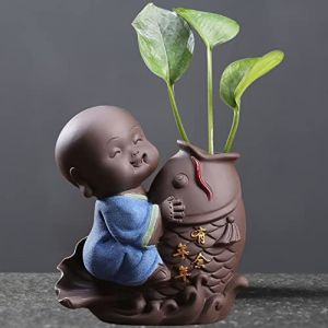 Obelunrp Planter Bouddha Planter, 9,6 cm Ornement en céramique Bouddha Planter, Petit décor de Bureau de Fleur de Moine, Figurine Bouddha pour décorations de Bureau à Domicile (HuiHaos, neuf)