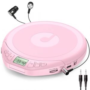 Gueray Lecteur CD Portable avec Casque Écran LCD Protection Anti-Saut Lecture HiFi Classique Fonction Mémoire Prog Lecteur CD Personnel pour Voiture Maison (Rose) (LOUYUA, neuf)