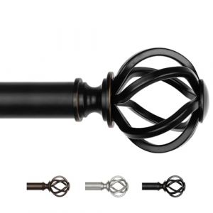 USFOOK Tringle Rideau Noir 80 &agrave; 304 cm, 22 mm de Diam&egrave;tre Barre Rideau Extensible, Tringle Rideaux R&eacute;glable avec Embouts Floraux avec Supports pour Chambre et Salon (YOSIF-FR, neuf)
