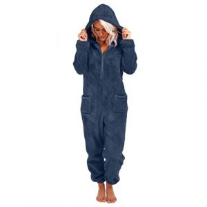 Combinaison Pyjama Femme Hiver Chaud Polaire Pyjama Pilou Pilou Femme Zipp&eacute;e &Agrave; Capuche Moelleux Combinaisons Une Pi&egrave;ce Peluche Oreilles de Chat Loungewear Grenouillere avec Poches (1-Navy, M) (♛. ThriVE (✈5-10 jours d&eacute;lai de livraison✈), neuf)