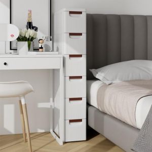 GIANTEX Armoire de Rangement &Eacute;troite sur Roulettes en Plastique, Commode &agrave; Roulettes, 3/4/5/6 Tiroirs, Armoire Roulant pour Petit Espace, pour Salon, Chambre, Salle de Bain, Blanc (42 x 19 x 109 cm) (GIANTEX, neuf)