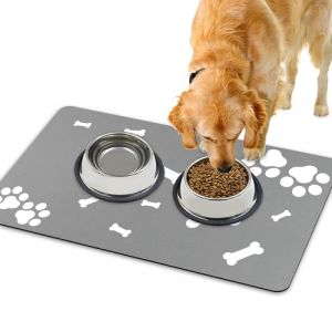 Lurowo Tapis de Nourriture pour Chien &agrave; S&eacute;chage Rapide Super Absorbant Lavable Antid&eacute;rapant pour Chat 43x75cm (Motif de Patte d'Os-Gris Clair) (Lurowo Direct, neuf)