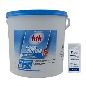 HTH MAXITAB Action 5 Galet 200g - 10kg | Chlore Lent Stabilis&eacute; Multiaction - D&eacute;sinfection R&eacute;guli&egrave;re Multifonction - Dissolution Lente + 10 Tests HPS OFFERTS 6 en 1 (HEXAGON PISCINE ET SPA, neuf)