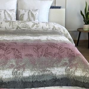 Euromat Couvre-Lit Quilt Matelass&eacute; avec 2 taies d'oreiller 40x40 cm- (Gris Blanc Rose Floral- SY-6761, 220x240 cm) (euromat, neuf)