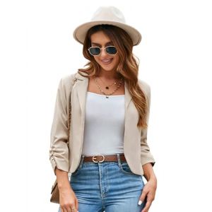 Blazer Officiel de Costume Élégant Devant Ouvert pour Femme Élégant Veste Manches 3/4 Légère 2XL Tissu de Costume Abricot (Zexxxy, neuf)