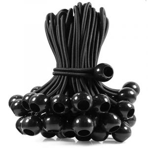 Tendeur Bache, 20 Pièces Tendeur Elastique, Sandow Elastique, Tendeur Elastique Boule, Flexible Sandow Elastique, pour Bannières, Bâches, Camping, Tentes, noir, Blanc, 10 CM (LI LONG DE OUZHOUDIAN, neuf)