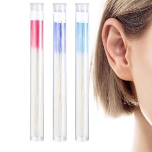 OUDQFCJ Lot de 180 nettoyeurs pour trou d'oreille Élimination des odeurs Ligne de nettoyage Avec 3 tubes de rangement en plastique Violet Bleu Rouge (Mapico, neuf)