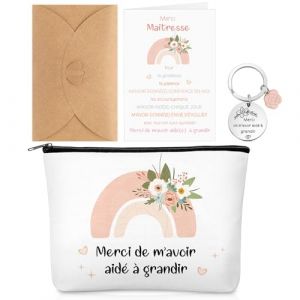 Xuniea 4 Pièces Cadeau de Remerciement pour Maîtresse Professeur Compris Trousse de Maquillage Porte-Clés Carte Arc-en-Ciel avec Enveloppe pour Fin d'Année École Maternelle Anniversaire Baby-Sitter (Yanyhhng, neuf)