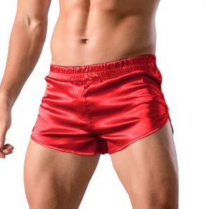 GENEMEN Boxer en satin et soie pour hommes Short sexy décontracté 3 pouces d'entrejambe Bas de pyjama Boxer (Rouge, 2XL) (fanfandamai, neuf)