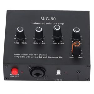 Luqeeg Préampli Microphone, DC5-12V Interface 3.5MM 6.5MM XLR Gain 60DB Alimentation Fantôme 48V Dynamique Condensateur Amplificateur Micro, Booster Micro pour Studios Domestiques (Luqeeg, neuf)