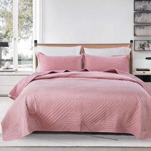 UWOBTN Couvre Lit 2 Personnes 220X240/240X250cm, Luxe Couverture Courtepointe Patchwork, Boutis Dessus De Lits Matelass&eacute; en Microfibre(K,2xpillowcases) (AMZGYL, neuf)