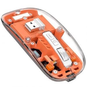 T900 Souris sans Fil Rechargeable, Ultra Mince 2.4G + Bluetooth 5.1 Souris Silence 2400 DPI, Souris Gamer Transparente r&eacute;cepteur USB pour Laptop/PC/Mac, Niveau de batterie visible-Orange (MAGIC-REFINER Store, neuf)