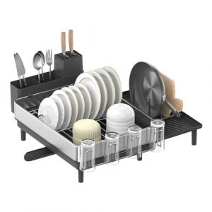 SONGMICS &Eacute;gouttoir &agrave; Vaisselle, Support Extensible pour S&eacute;cher la Vaisselle, Support de Vaisselle de Cuisine en INOX avec Bec Tournant, Porte-Ustensiles, Porte-Planche, Argent et Noir KCS037B01 (SONGMICS HOME FR, neuf)