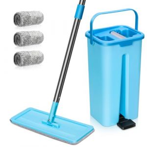 MASTERTOP Seau Essoreur et Balai Microfibre Mop Plat Rotatif et Seau Auto-Essorage Petit&Léger avec Mains Libres Vadrouille pour Nettoyage de Sol Humide & Sec avec 3 Serpillères (MASTERTOP, neuf)