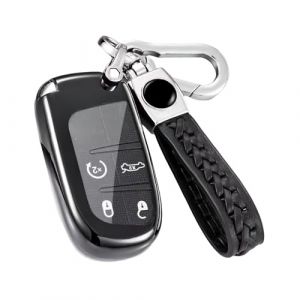 Z.MYUKI 【5 Couleurs】 Compass Coque cl&eacute; avec porte Clef pour Jeep Compass 2017-2022 2023 Accessoire original Protection cl&eacute; (Noir) (Z.MYUKI-EU, neuf)