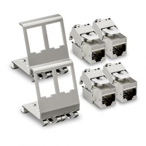 FGB Lot de 4 modules Keystone Jack CAT 7 10 Gbps avec 2 adaptateurs de rail DIN à 2 ports - LSA sans outil - Blindage STP en métal RJ45 femelle Snap-In - Montage pour rails DIN de 35 mm - Commutateur (FGB FR, neuf)