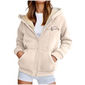 Veste Polaire Femme, Polaire Femme Veste Hiver Chaude Sweats Manteau &agrave; Capuche Zipp&eacute; Laine &eacute;Pais Souple Blousons Fourrure Hooded Coat Manche Longue Cardigan Casual Mode Hiver Chaude Outerwear (Geyunxue, neuf)