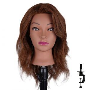 DaizySight Tete a Coiffer Professionnel, T&ecirc;te &agrave; Coiffer avec 100% Cheveux Naturels Humains, T&ecirc;te D&rsquo;exercice Mannequin Femme Poup&eacute;e pour Enfant avec Support de Table (Brun 2) (DaizySight, neuf)