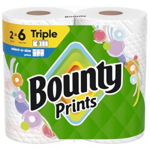 Bounty Select-A-Size Serviettes en papier, impressions, 2 rouleaux triples = 6 rouleaux ordinaires (BRAVECO LTD, neuf)
