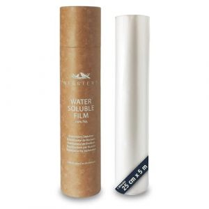 NESSTERS Wash-Away Film transparent soluble pour broderie - Stabilisateur hydrosoluble pour machine à broder et brodeuse numérique, pour débutants et professionnels - 25 microns - 25cm x 5m Rouleau (Suventia Supplies LLC, neuf)